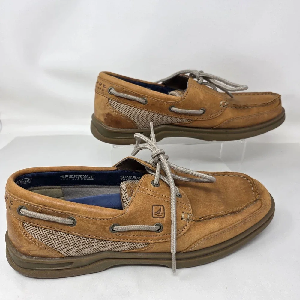 Sperry Top-Sider Billfish Boat Shoes Mens 11M Tan Leather Mesh Loafers Good